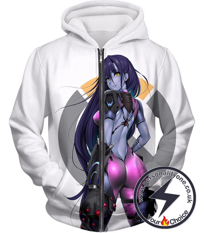 Overwatch Cute Widowmaker Fan Art Overwatch Promo White Zip Up Hoodie